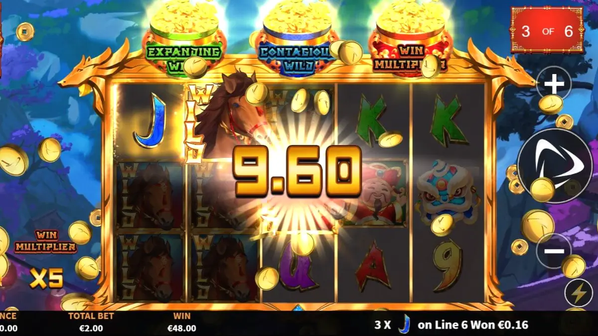 3 Wonders Luck of Stallion slot machine interface na may temang Chinese New Year