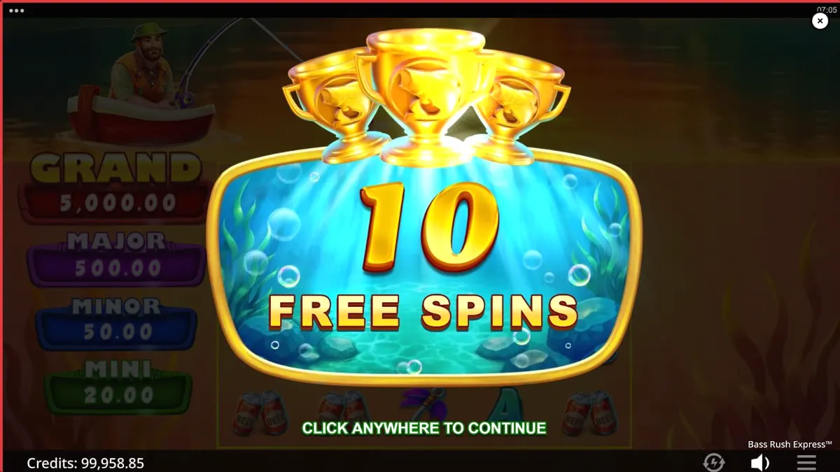 Bass Rush Express slot game interface sa isang mobile device