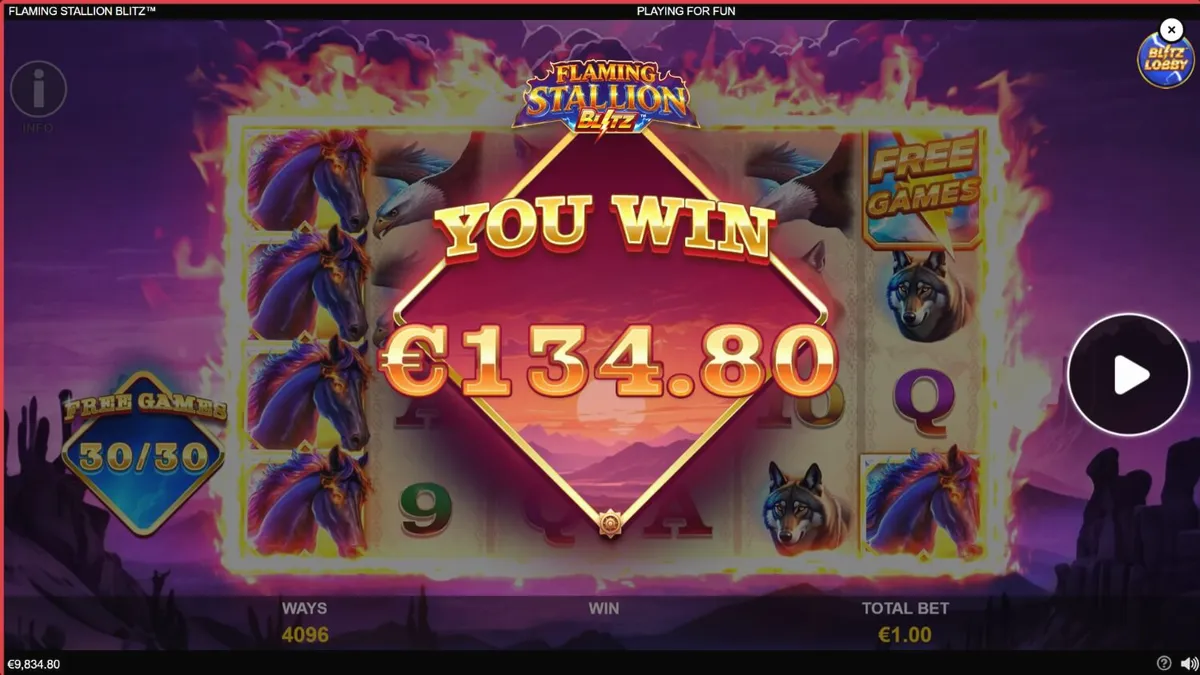Flaming Stallion Blitz slot machine interface