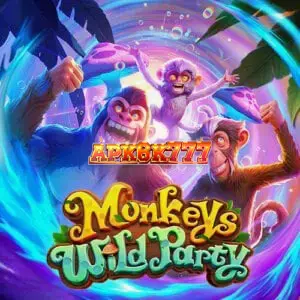 Tampilan visual permainan slot Monkeys Wild Party dengan tema hutan